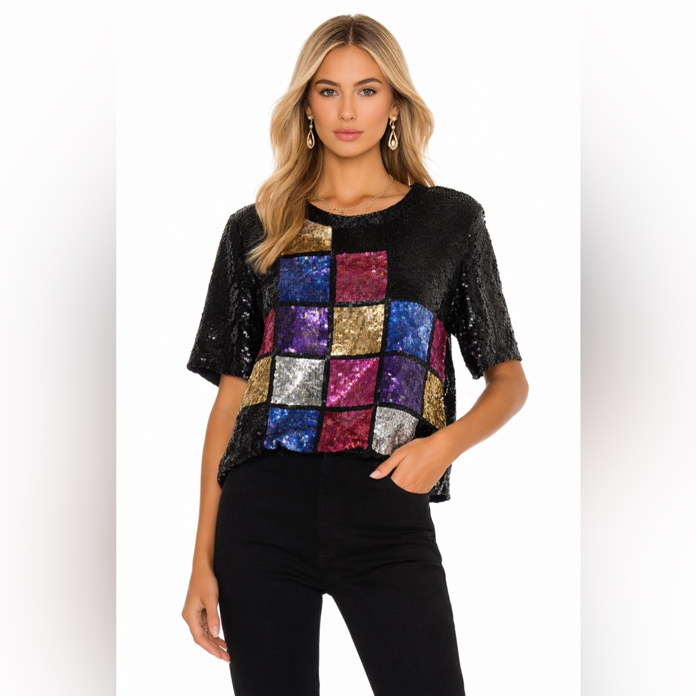 Colorful Sequin Patchwork Blouse - image 1